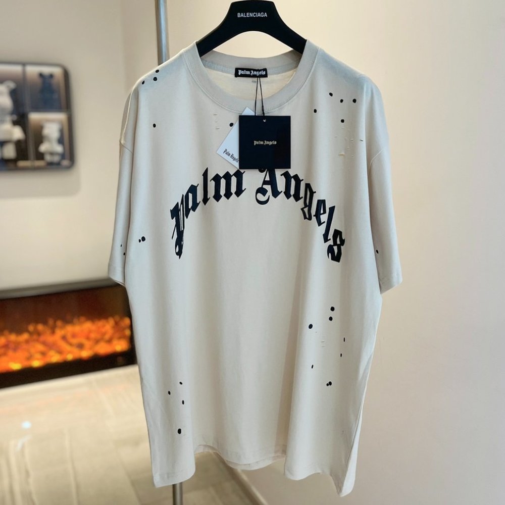 Palm Angels 23ss splashed ink hole made old short-sleeved T-shirt